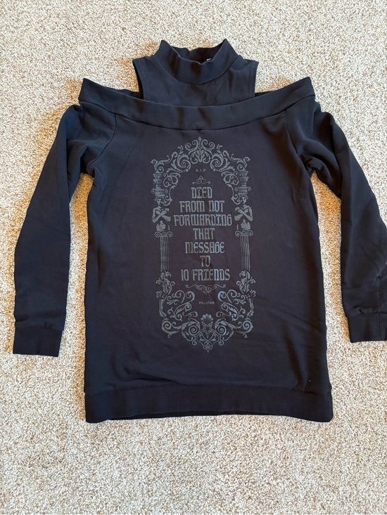 Killstar Tops - Killstar ‘Thalia’ Black Mock Neck Graphic Sweatshirt Size XL